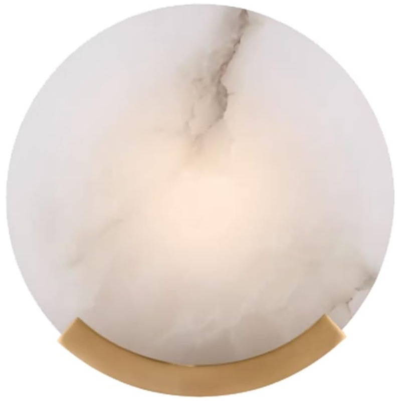 Natural Alabaster & Brass Wall Sconce, Luxury Round Wall Light with E14 Socket for Living Room & Bedroom