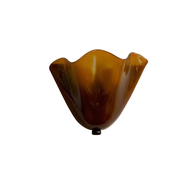 Vintage Amber Glass Petal Wall Sconce, Mid-Century Wavy Edge Bathroom/Bedroom Light