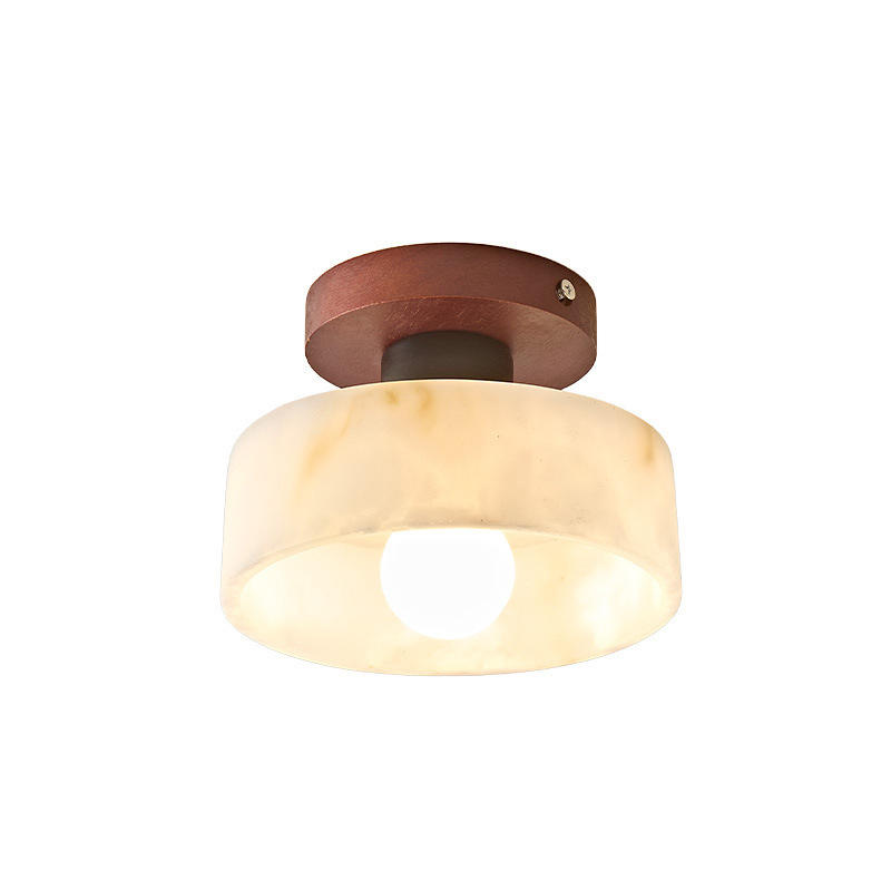 Mid-Century Faux Jade Cloud Ceiling Light, Walnut Base Flush Mount Lamp for Hallway & Foyer