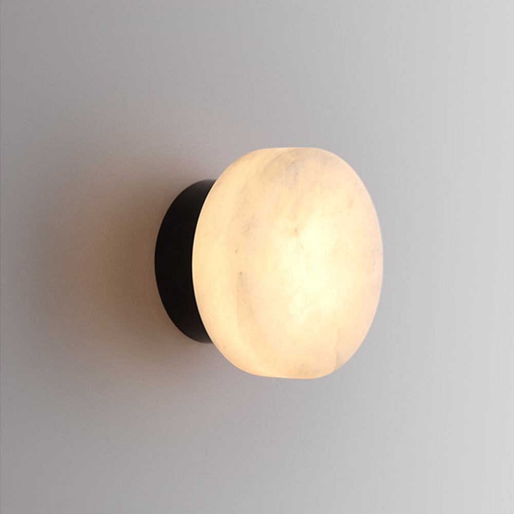 Natural Alabaster Wall Sconce, Modern Luxury Round Wall Lamp for Bedroom & Living Room