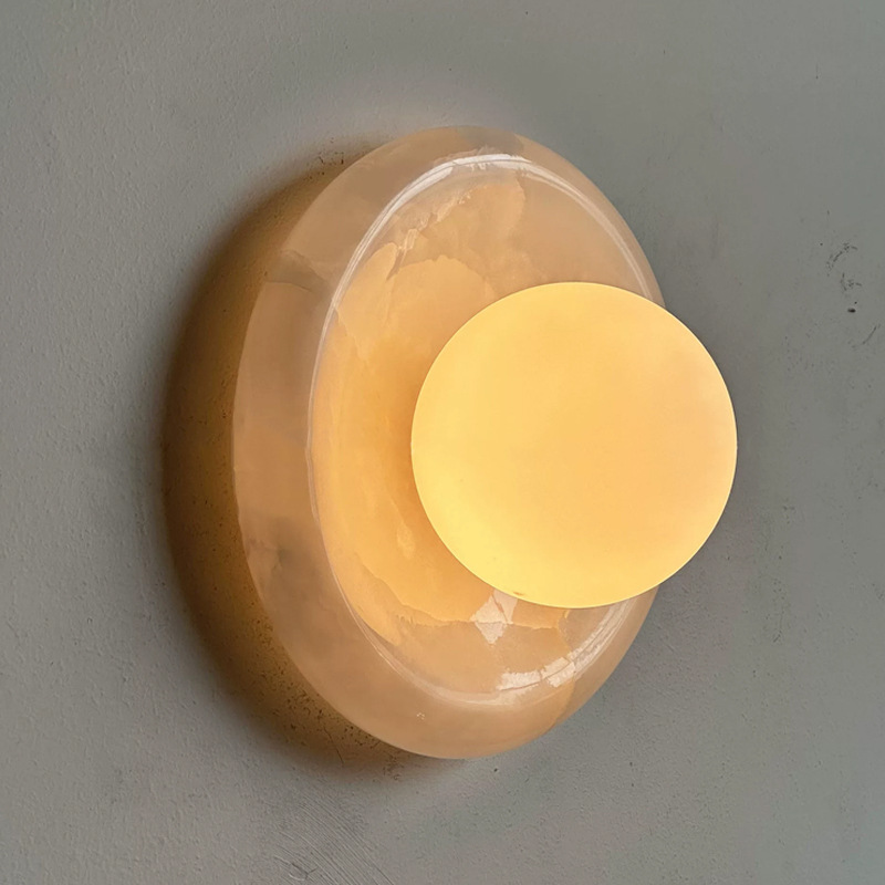 Natural Onyx Round Wall Sconce, Modern Luxury LED Wall Lamp for Bedroom & Living Room