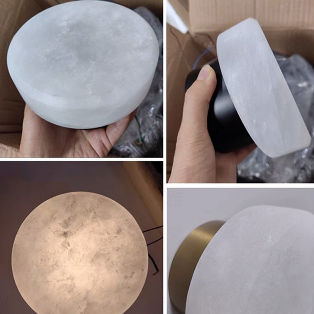 Natural Alabaster Wall Sconce, Modern Luxury Round Wall Lamp for Bedroom & Living Room