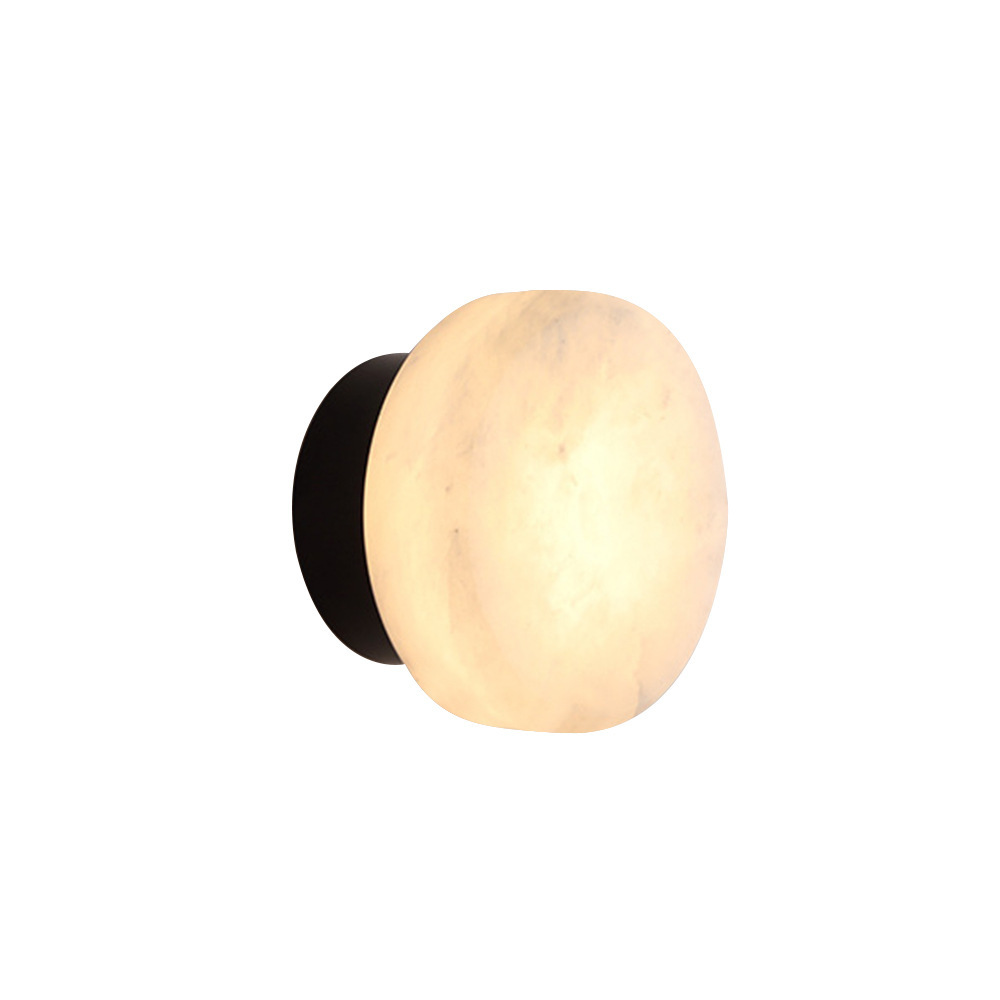 Natural Alabaster Wall Sconce, Modern Luxury Round Wall Lamp for Bedroom & Living Room