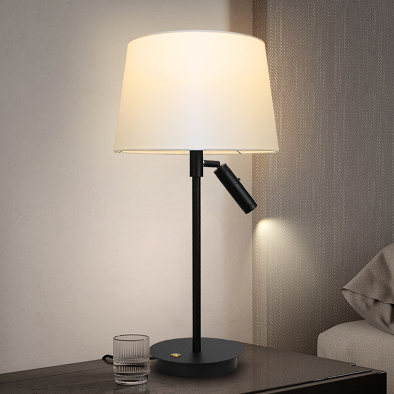 Modern Dual-Light Fabric Table Lamp, LED Reading Light for Bedroom Bedside & Hotel