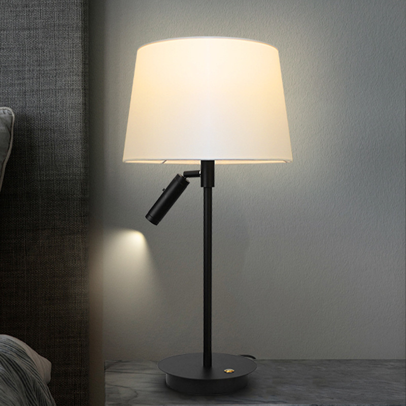 Modern Dual-Light Fabric Table Lamp, LED Reading Light for Bedroom Bedside & Hotel