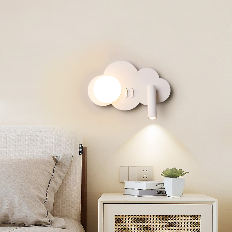 Modern simple children's room cloud bedside lamp, creative rotatable reading spot light for bedroom and study, living room background light.