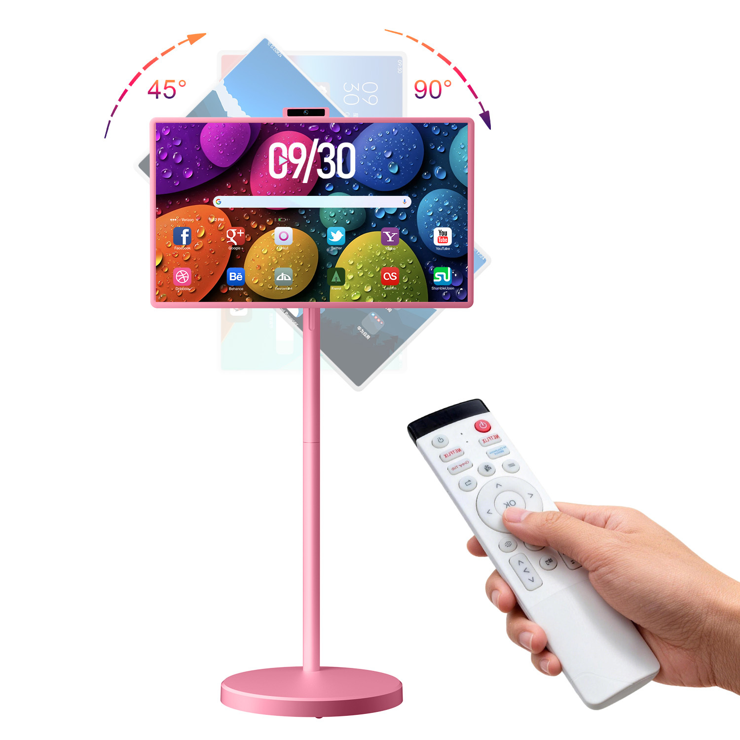 VLH Smart Portable TV on Wheels, 32-Inch 1080P Touchscreen Rolling TV with Android 15, 38400mAh Battery Powered, 8+128GB Movable TV 5MP Camera, 10-12H Playtime Portable Television for Camping & Home