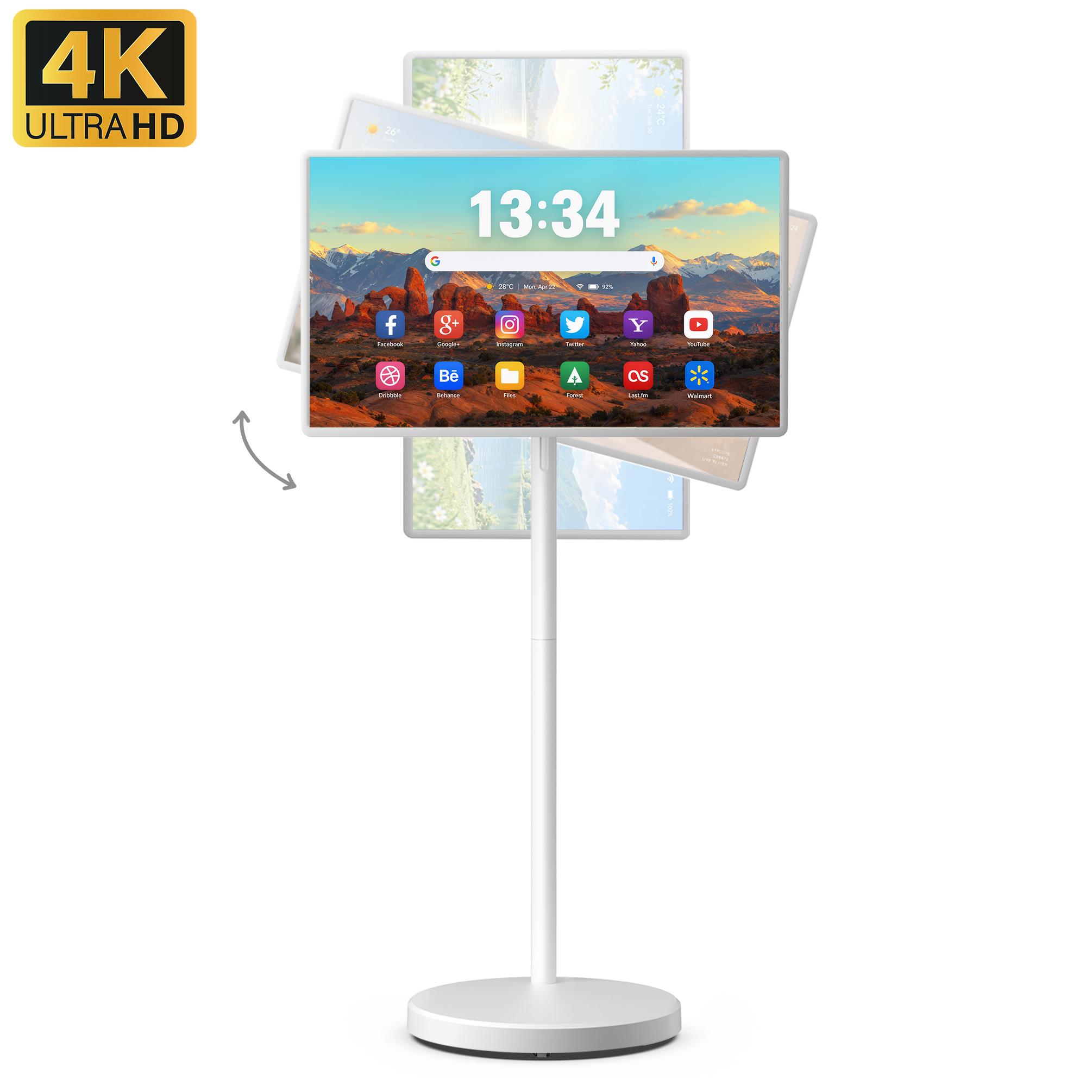 VLH 32" UHD 4K Smart Portable TV on Wheels, 10-Point Touchscreen, Google EDLA-Certified Android 15, 8GB+128GB, 38400mAh Battery, Rolling TV with Detachable HD Camera & Voice Remote