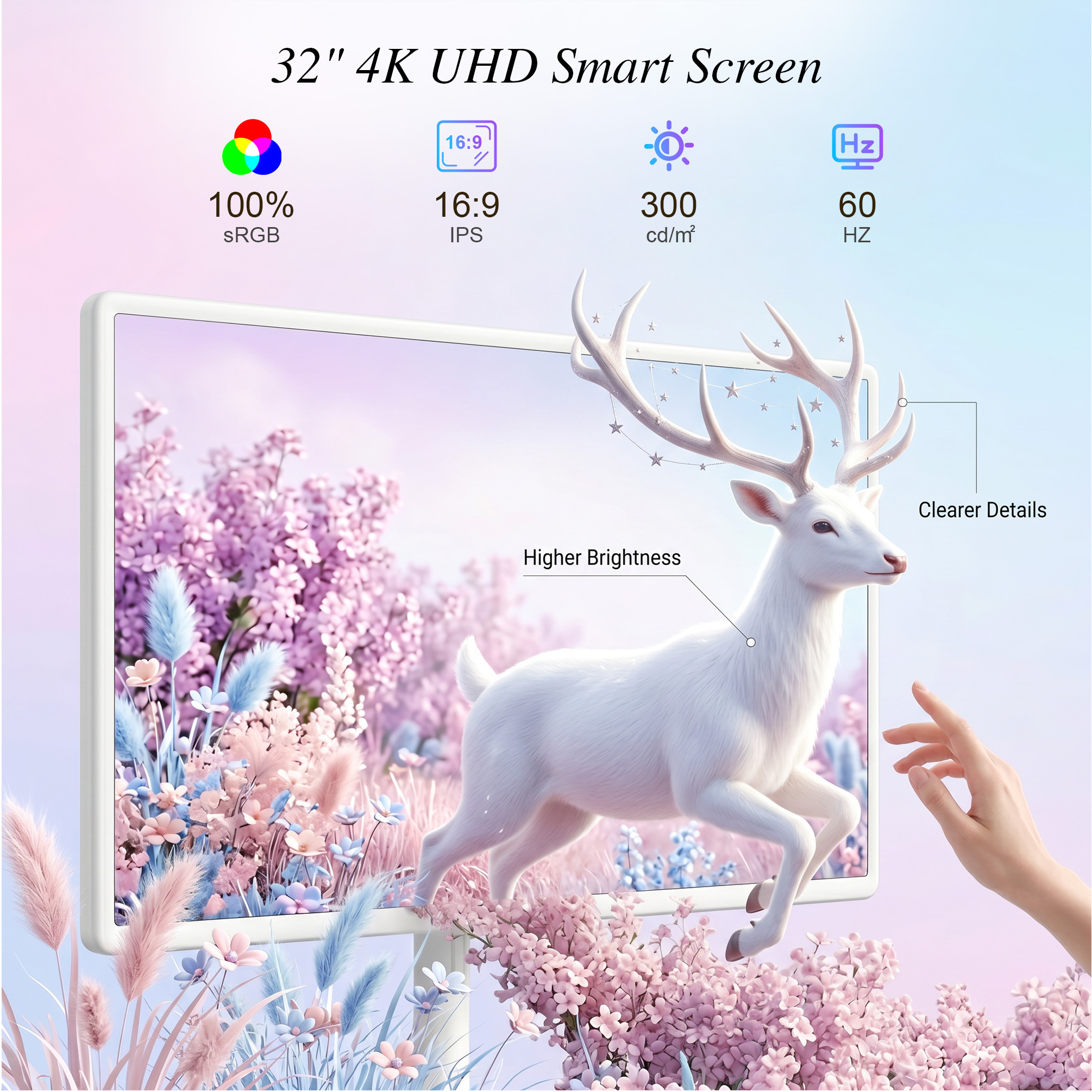 VLH 32" UHD 4K Smart Portable TV on Wheels, 10-Point Touchscreen, Google EDLA-Certified Android 15, 8GB+128GB, 38400mAh Battery, Rolling TV with Detachable HD Camera & Voice Remote