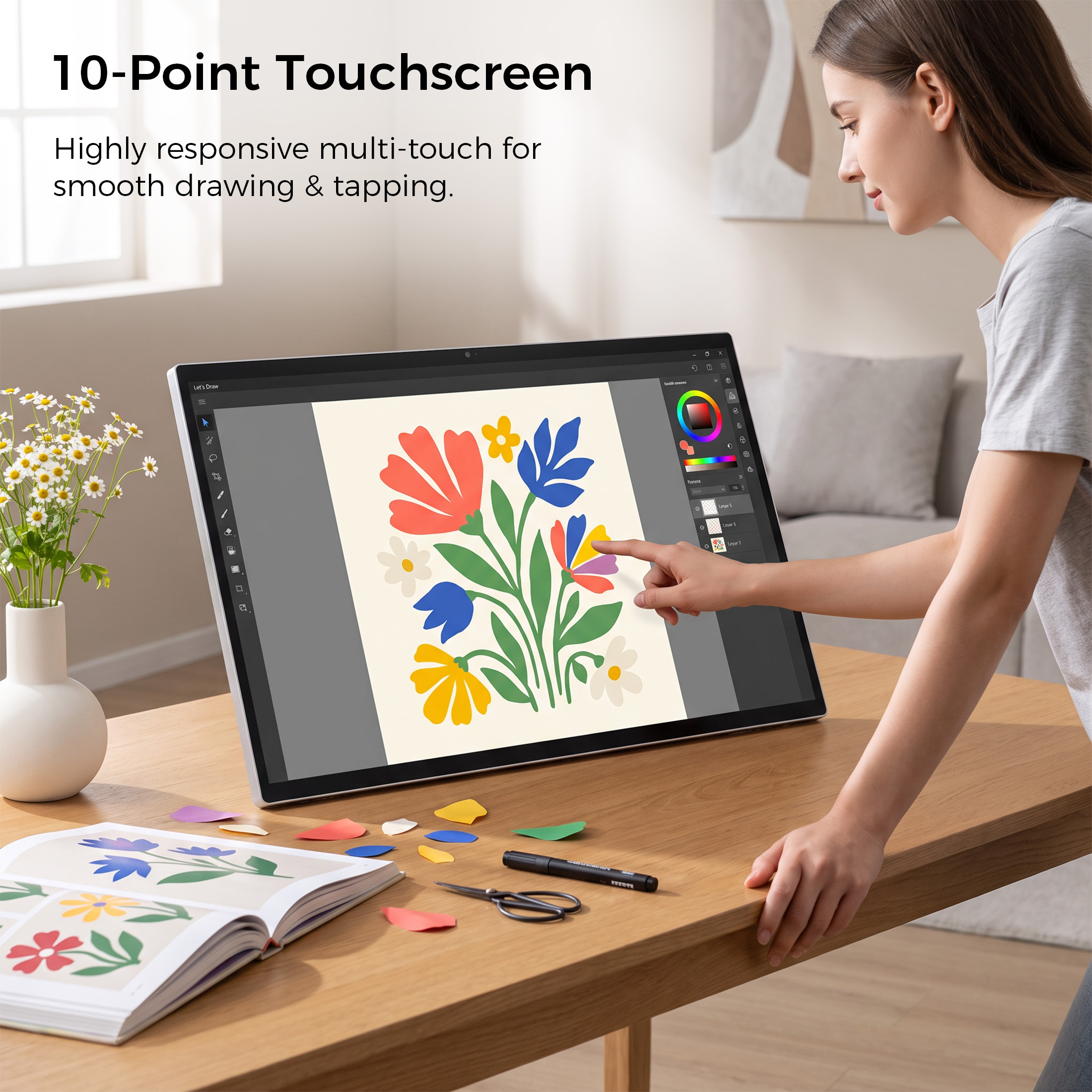 VLH 27" FHD Portable TV with Google EDLA-Certified Android 15, 6G RAM+128G Storage, 1080P Smart Handy TV with 13MP Camera and Large Battery, Touchscreen Monitor