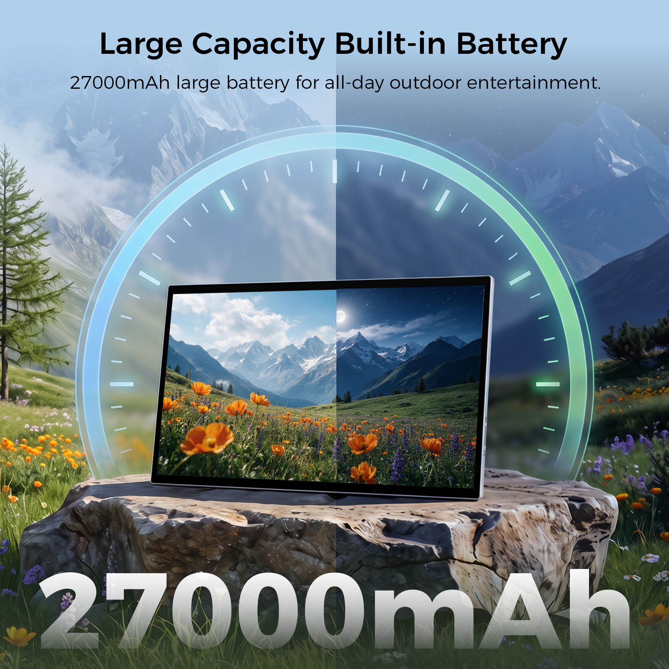 VLH 27" FHD Portable TV with Google EDLA-Certified Android 15, 6G RAM+128G Storage, 1080P Smart Handy TV with 13MP Camera and Large Battery, Touchscreen Monitor