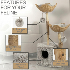 Relipet RL2521V1 Natural Rattan & Plush Cat Tree Condo