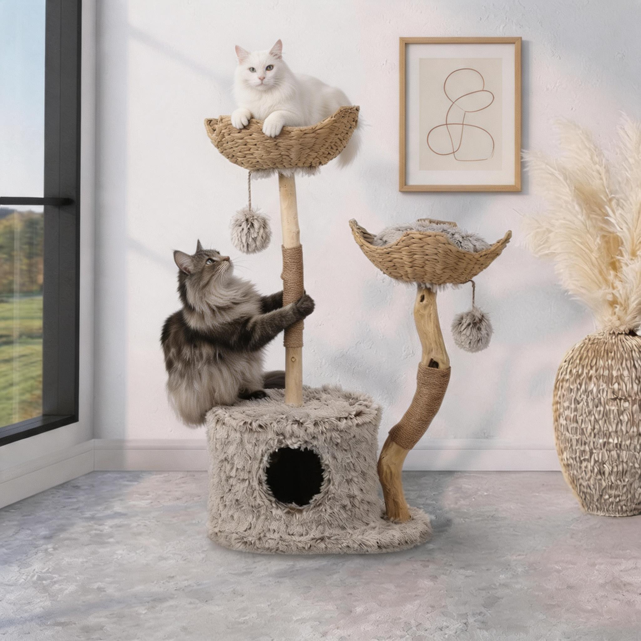 Relipet RL2521V1 Natural Rattan & Plush Cat Tree Condo