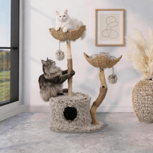 Relipet RL2521V1 Natural Rattan & Plush Cat Tree Condo