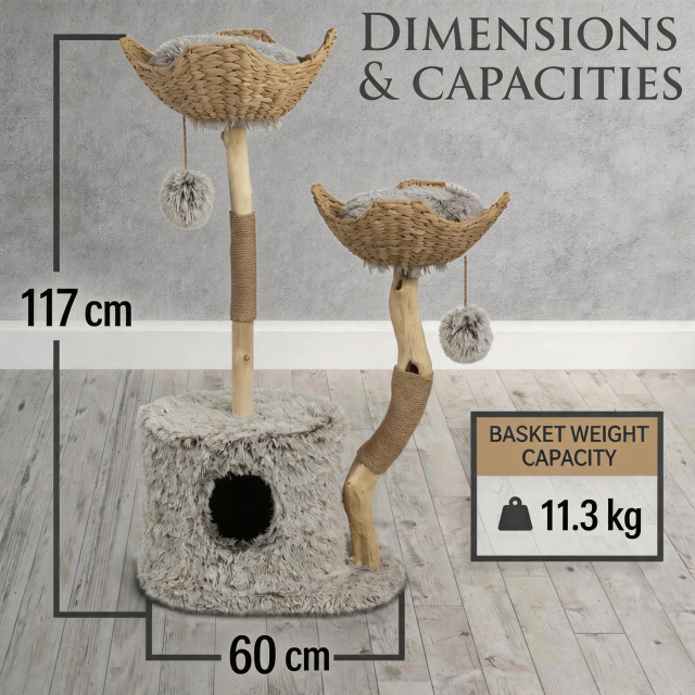 Relipet RL2521V1 Natural Rattan & Plush Cat Tree Condo
