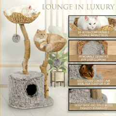 Relipet RL2521V1 Natural Rattan & Plush Cat Tree Condo