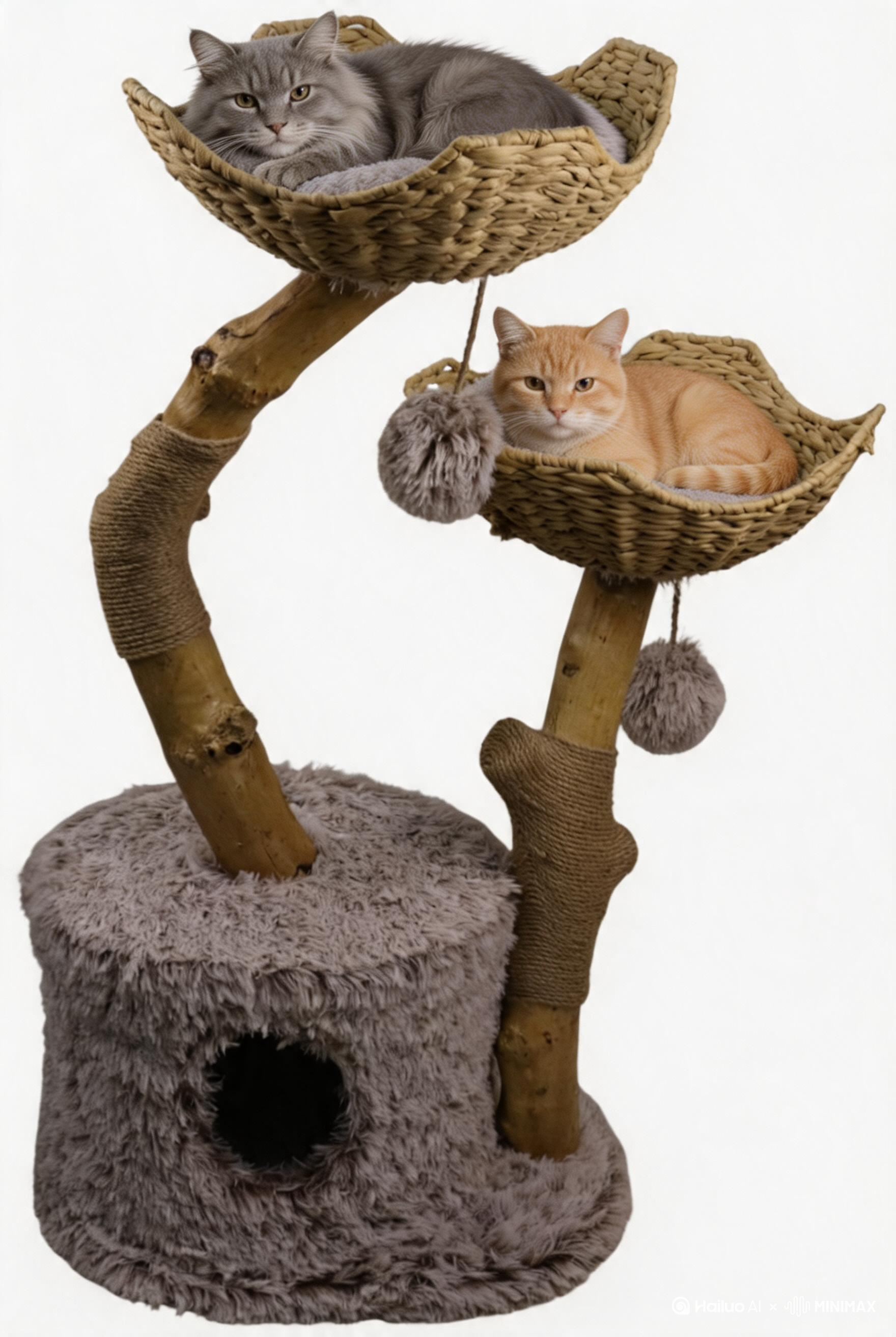 Relipet RL2521V1 Natural Rattan & Plush Cat Tree Condo