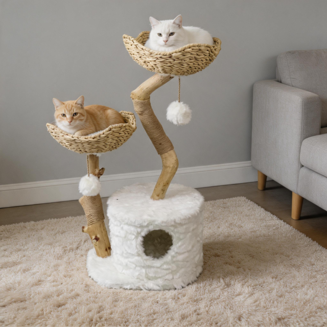 Relipet RL2521V3 Embossed Thick Faux Rabbit Fur Cat Tree – Ultimate Warmth & Style