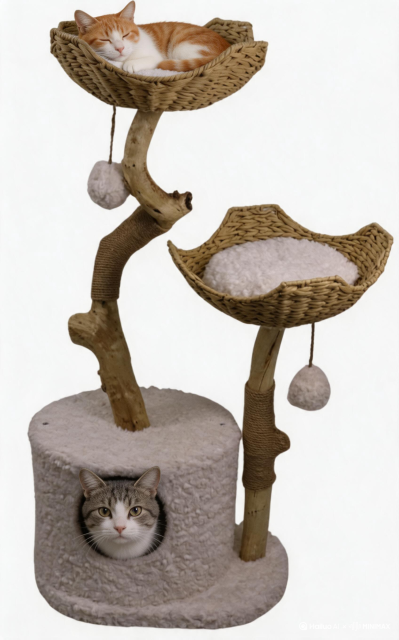 Relipet RL2521V2 Premium Faux Rabbit Fur & Solid Wood Cat Tree