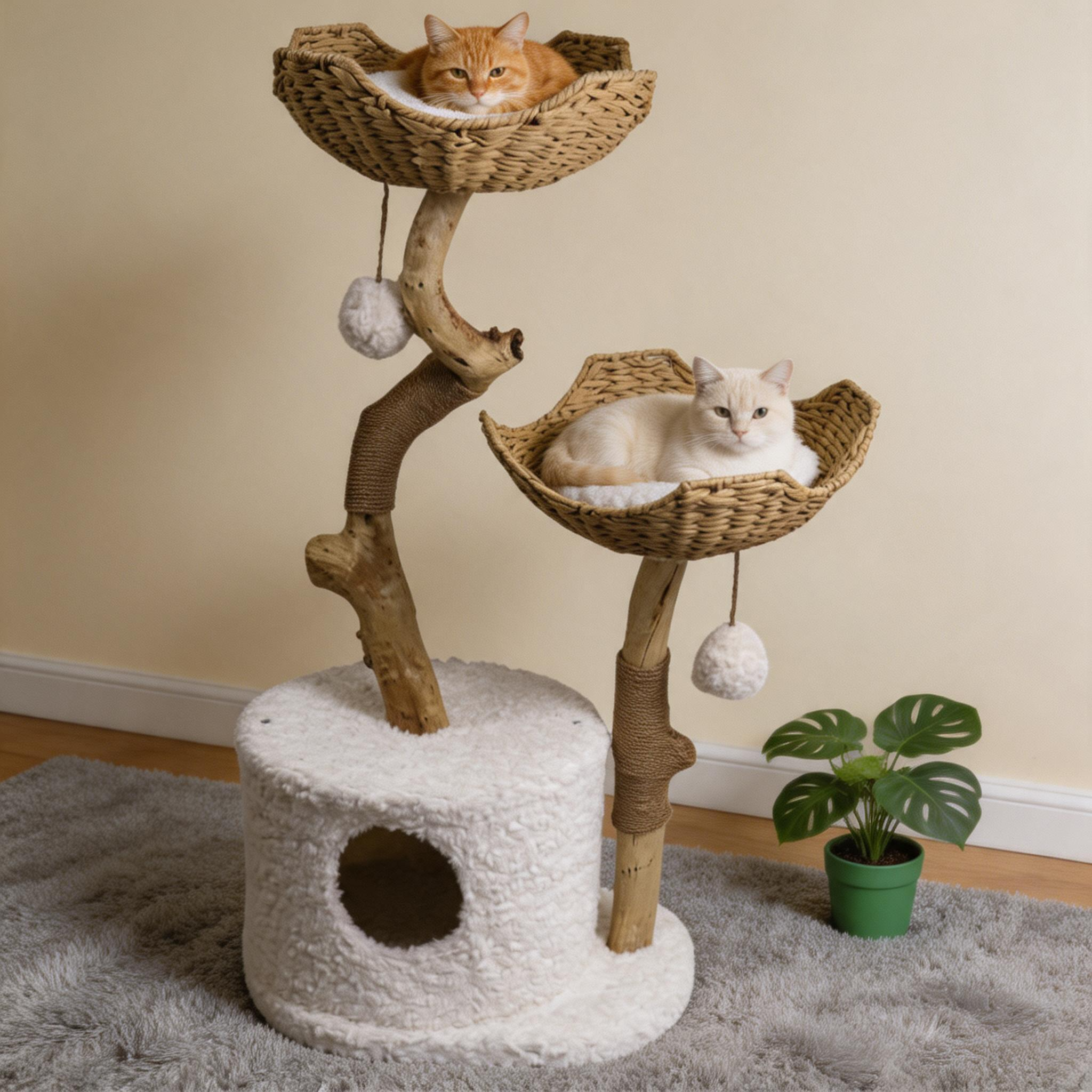 Relipet RL2521V2 Premium Faux Rabbit Fur & Solid Wood Cat Tree