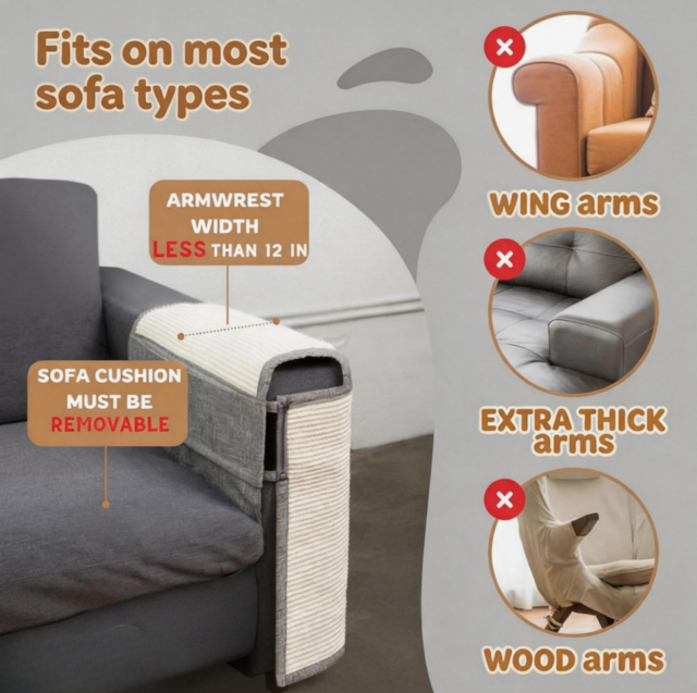 Relipet RLA001-F Sofa Armrest Cat Scratcher Mat – Corner Cat Couch Protector for Furniture Scratching