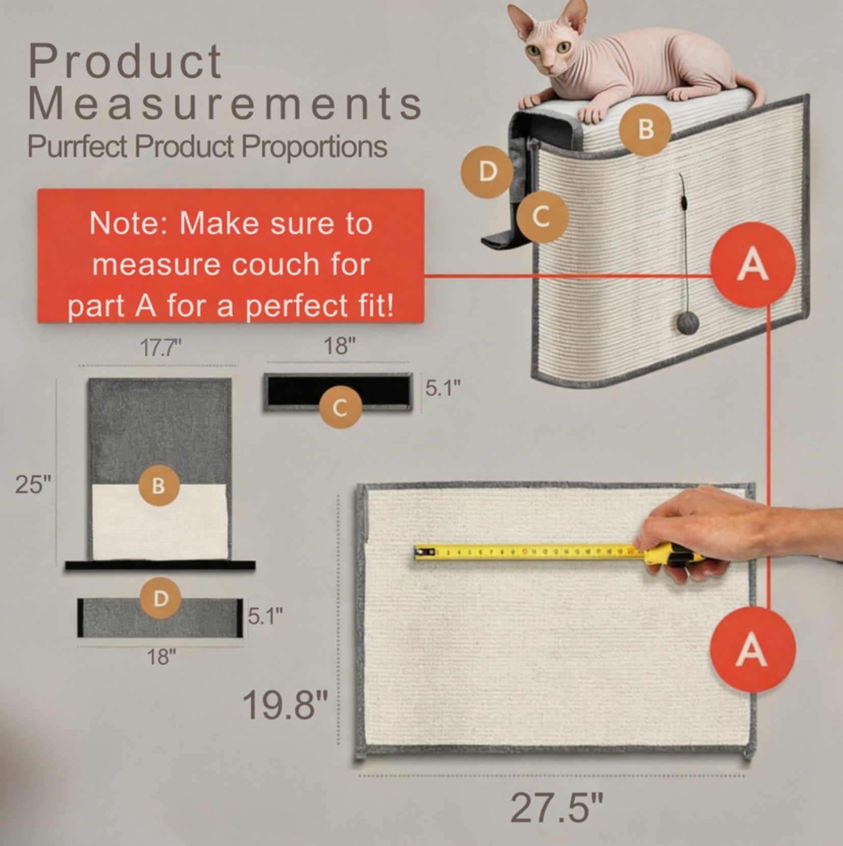 Relipet RLA001-F Sofa Armrest Cat Scratcher Mat – Corner Cat Couch Protector for Furniture Scratching