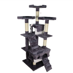Relipet RL19050C Multi-Level Cat Tree Tower with 2 Collapsible Caves, Scratching Posts & Interactive Toys