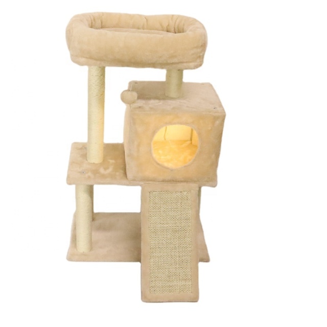 Relipet RL2281 CozyPaw 4-Level Soft Plush Cat Tree with Large Top Bed, Foldable Cave & Ramp