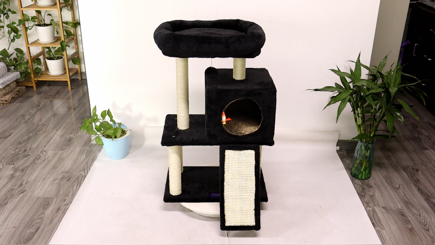 Relipet RL2281 CozyPaw 4-Level Soft Plush Cat Tree with Large Top Bed, Foldable Cave & Ramp