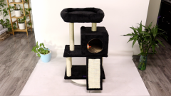 Relipet RL2281 CozyPaw 4-Level Soft Plush Cat Tree with Large Top Bed, Foldable Cave & Ramp
