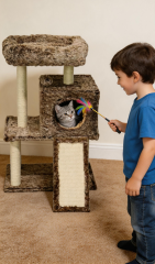 Relipet RL2281D CozyPaw 4-Level Soft Fleece Cat Tree with Large Bed, Foldable Cave & Ramp