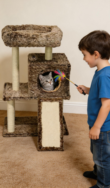 Relipet RL2281D CozyPaw 4-Level Soft Fleece Cat Tree with Large Bed, Foldable Cave & Ramp