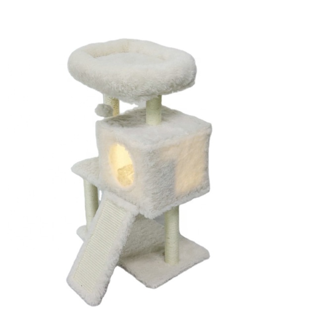 Relipet RL2281E Cozy Nest 4-Level Warm Long White Plush Cat Tree