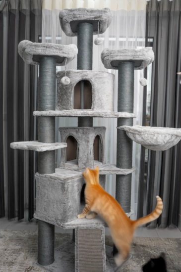Relipet RL2285V3 Multi-Level Luxury Cat Tree Condo with Hammock & Sisal Scratching Posts – Classic Grey