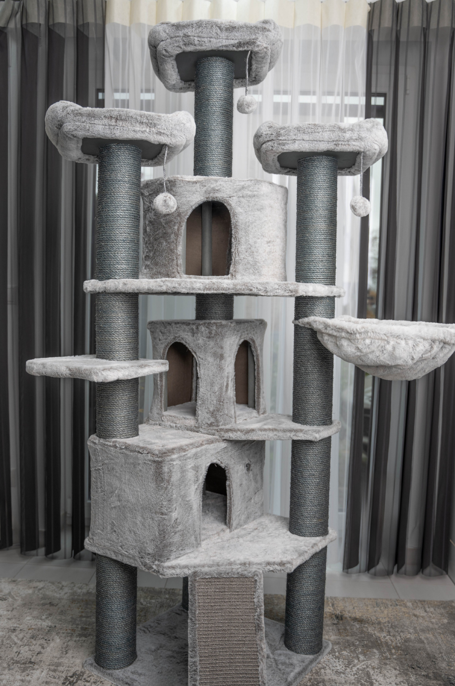 Relipet RL2285V3 Multi-Level Luxury Cat Tree Condo with Hammock & Sisal Scratching Posts – Classic Grey
