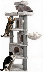 Relipet RL2285V3 Multi-Level Luxury Cat Tree Condo with Hammock & Sisal Scratching Posts – Classic Grey