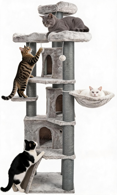 Relipet RL2285V3 Multi-Level Luxury Cat Tree Condo with Hammock & Sisal Scratching Posts – Classic Grey