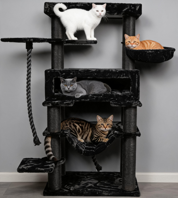 Relipet RL2523V1 Extra Large Giant Cat Tree Tower Black – Heavy Duty Activity Center for Multiple Cats & Maine Coons
