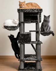 Relipet RL2524V1 200cm Giant Black Cat Tree – Heavy Duty Multi-Level Activity Center for Maine Coons & Multiple Cats