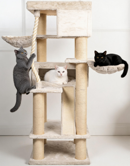 Relipet RL2524V2 200cm Tall Ultra-Large Square Cat Tree in Beige – Heavy Duty Multi-Level Activity Center for Maine Coons & Multiple Cats