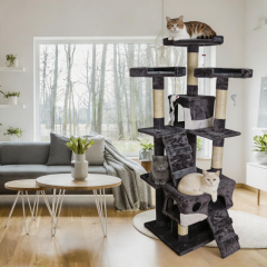 Relipet RL19050C Multi-Level Cat Tree Tower with 2 Collapsible Caves, Scratching Posts & Interactive Toys