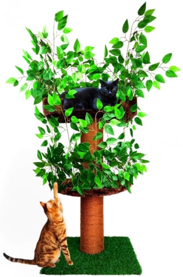 Relipet RLN021 Jungle Themed 140cm Tall Cat Tree with Green Leaves - Multi-Level Cat Activity Center with Plush Condo & Grass Mat