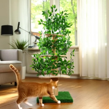 Relipet RLN038 Nature-Inspired Cat Tree – Artificial Grass 60-Inch Climber with Leaf Shelters