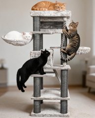 Relipet RL2524V3 Majestic Tower 200cm Multi-Level Cat Climber - Grey | Heavy Duty Multi-Level Activity Center for Maine Coons & Multiple Cats