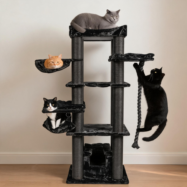 Relipet RL2525V1 Cat Activity Center In Black – Heavy Duty 197cm Cat Tree for Multiple Large Cats