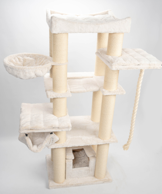 Relipet RL2525V2 197cm Large Rectangular Cat Tree in Beige – Heavy Duty Multi-Level Activity Center for Maine Coons & Multiple Cats