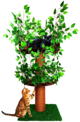 Relipet RLN021 Jungle Themed 140cm Tall Cat Tree with Green Leaves - Multi-Level Cat Activity Center with Plush Condo & Grass Mat