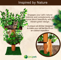 Relipet RLN021 Jungle Themed 140cm Tall Cat Tree with Green Leaves - Multi-Level Cat Activity Center with Plush Condo & Grass Mat