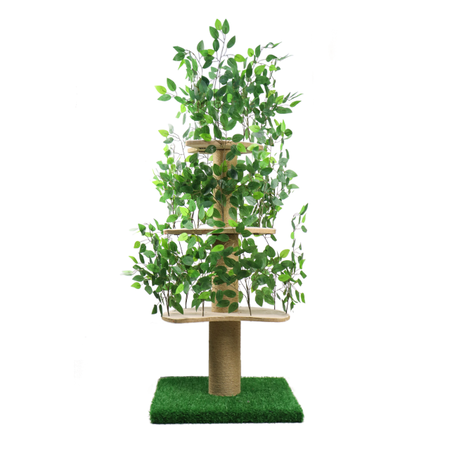 Relipet RLN038 Nature-Inspired Cat Tree – Artificial Grass 60-Inch Climber with Leaf Shelters