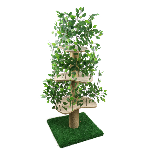Relipet RLN038 Nature-Inspired Cat Tree – Artificial Grass 60-Inch Climber with Leaf Shelters